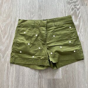 J. Crew Women's Olive Green Daisy Embroidered Chino size 2